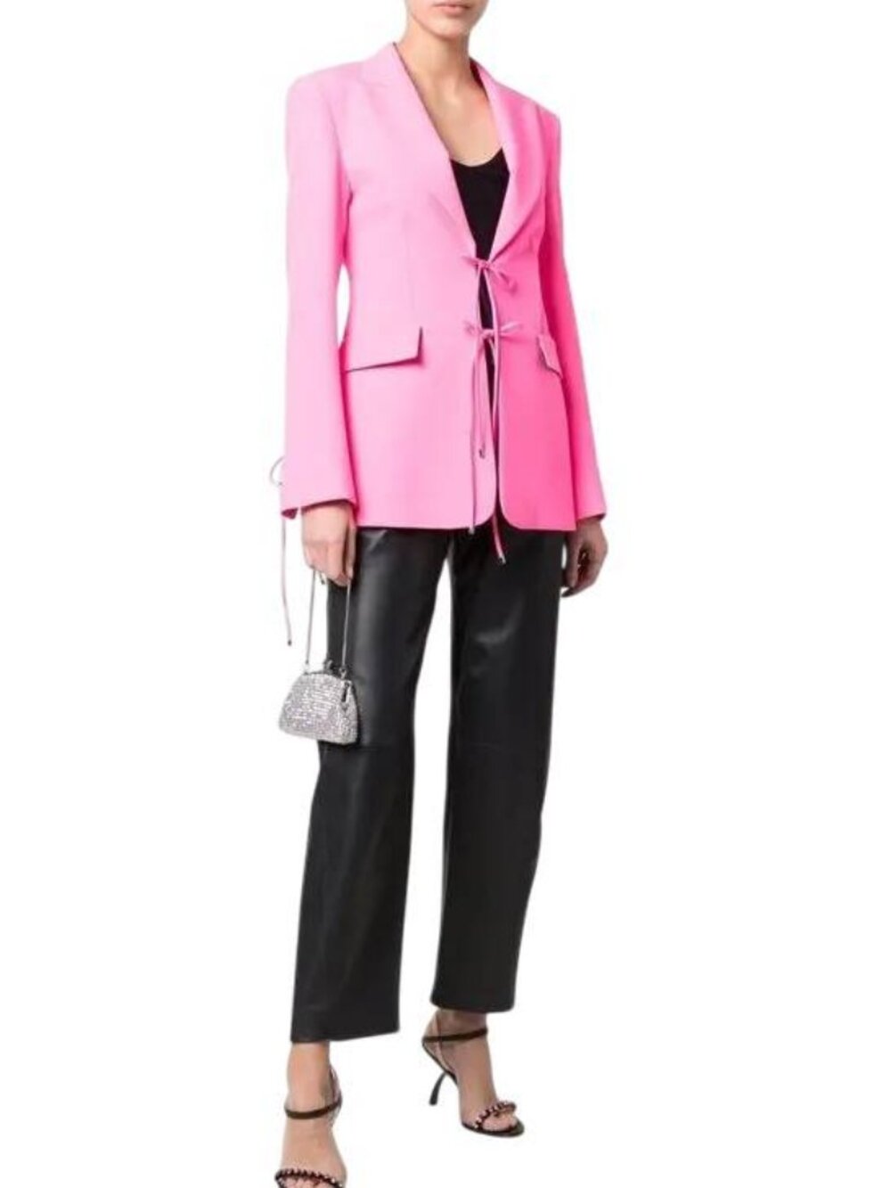 NEW BLUMARINE Women’s Hot Pink Blazer –Size 8 | Tie Closure, Animal Print Lining